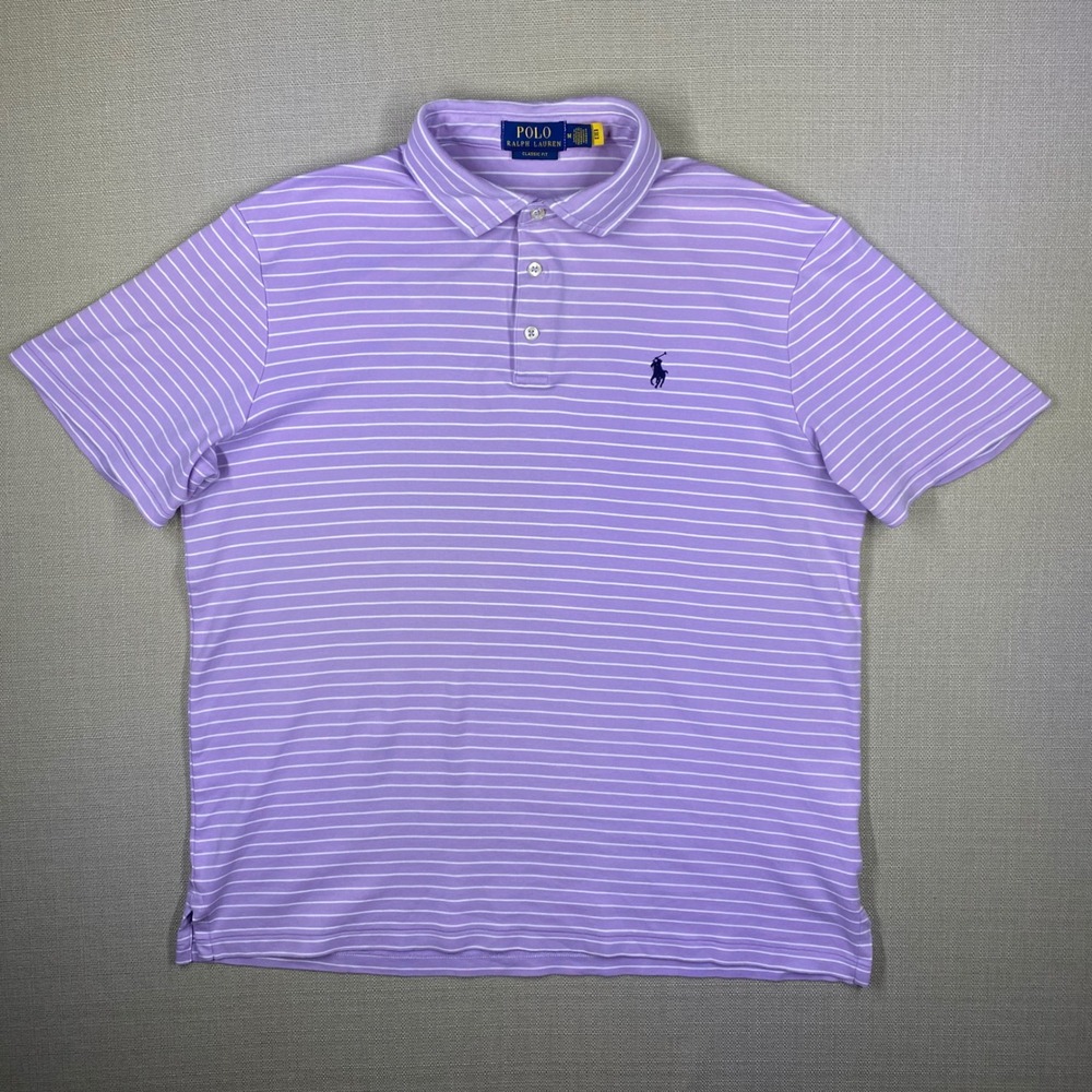 Polo Ralph Lauren Mens Classic Fit Polo Shirt Purple White Stripe Size Medium